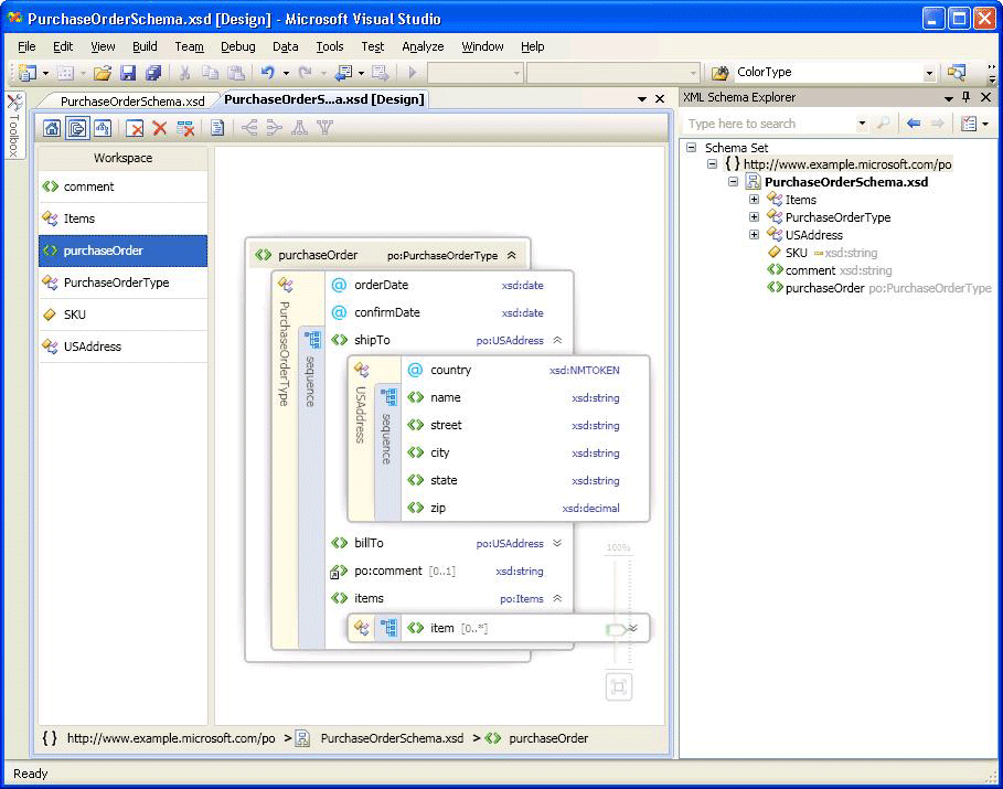 XML 架构设计器内容模型视图