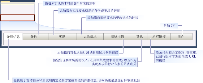 CMMI 要求工作项窗体 - 选项卡