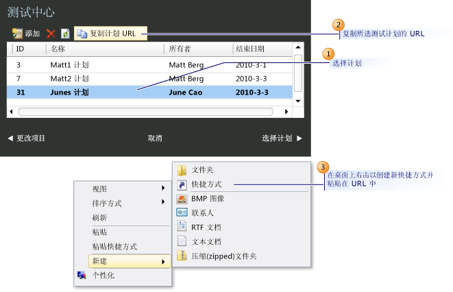 复制测试计划的 URL