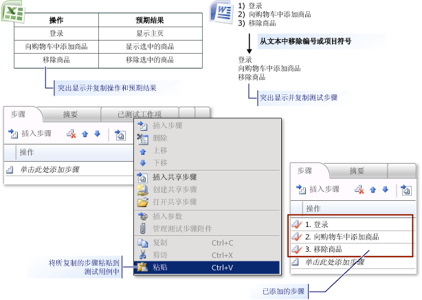 从 Microsoft Excel 或 Word 添加测试步骤