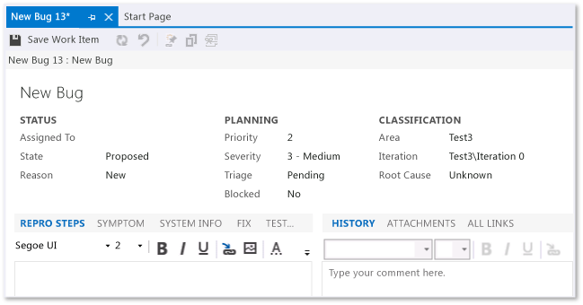 CMMI Bug 工作项窗体