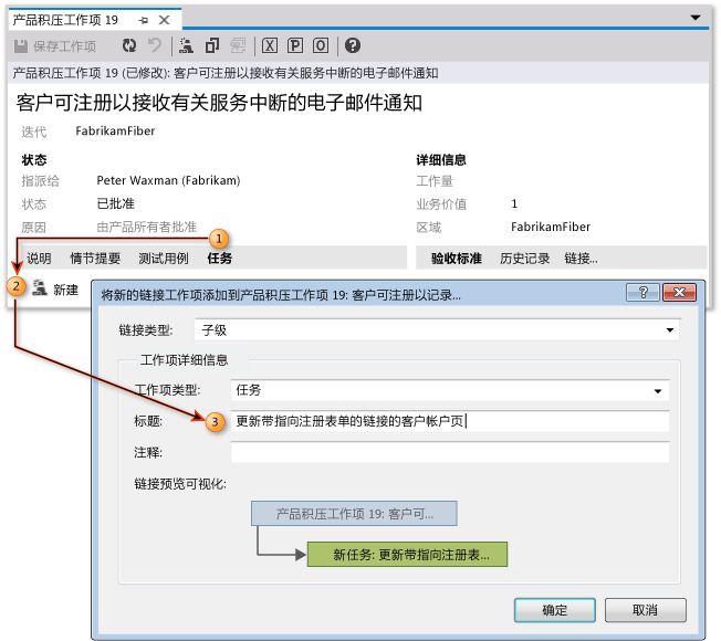 添加链接的工作项