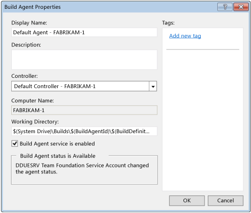 Build Agent Properties dialog box