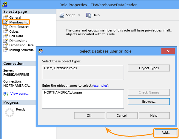 Add member to Tfs_Analysis data reader role