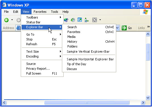 Screen shot of the Explorer Bars