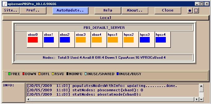 Monitor with 4 busy nodes (2 XBAS and 2 HPCS)