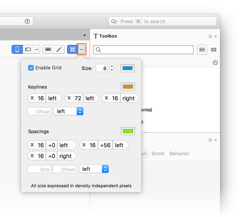 Grid, keyline, and spacing configuration