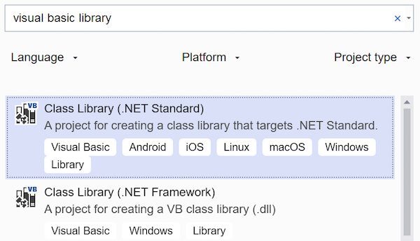 Visual Basic 库的筛选器