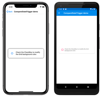 iOS 和 Android 上触发的视觉状态更改的屏幕截图，其中未选中触发器。