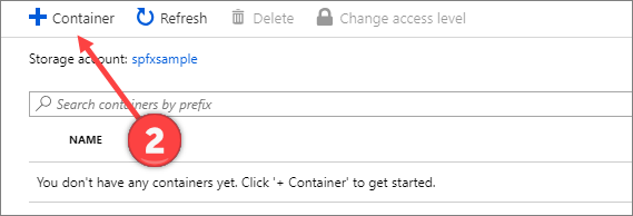 显示创建 Blob 容器的选项的图像 - 步骤 2