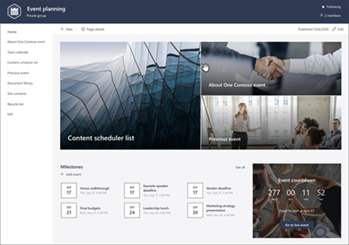 SharePoint 中事件规划网站的屏幕截图。