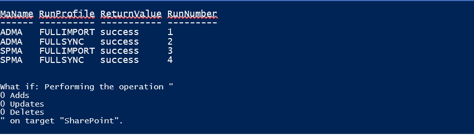 运行 -Verbose 和 -Whatif 开关时，输出 Start-SharePointSync commandlet。