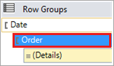 “报表数据”字段的屏幕截图，其中显示了处于“日期”和“详细信息”之间的“订单”字段。
