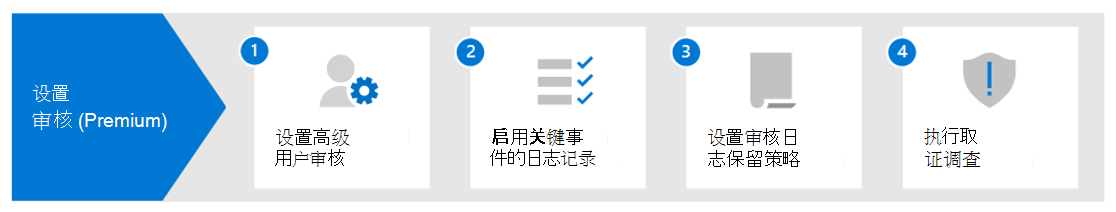 显示设置 Microsoft Purview Audit Premium 的工作流的关系图。