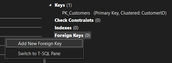 在 Visual Studio 的表设计器中添加外键