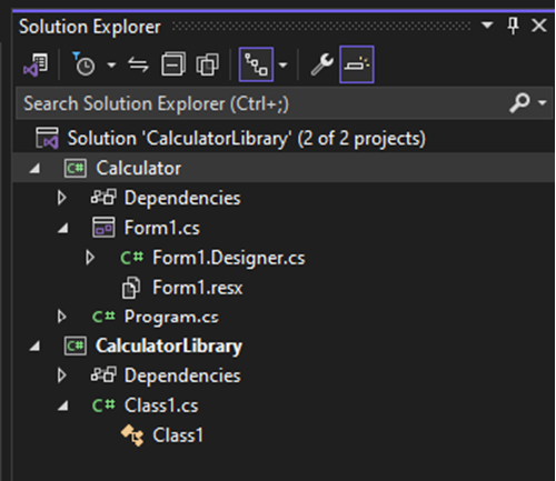 Visual Studio 解决方案资源管理器中两个项目的屏幕截图。