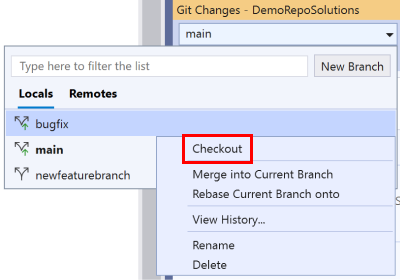 左键单击签出分支，然后右键单击以执行其他操作