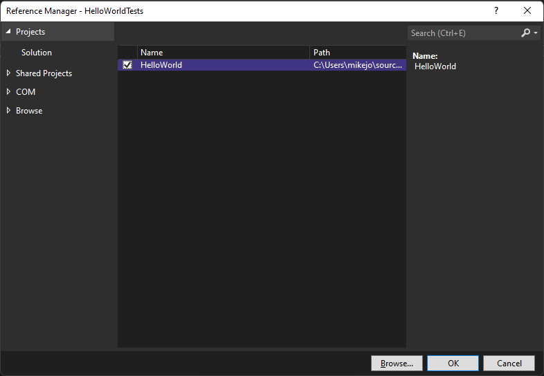 Add project reference in Visual Studio