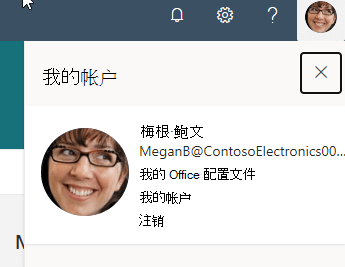  Microsoft 365 个人资料图片的屏幕截图。