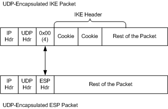 说明端口 4500 的基本 udp-esp 封装的示意图。