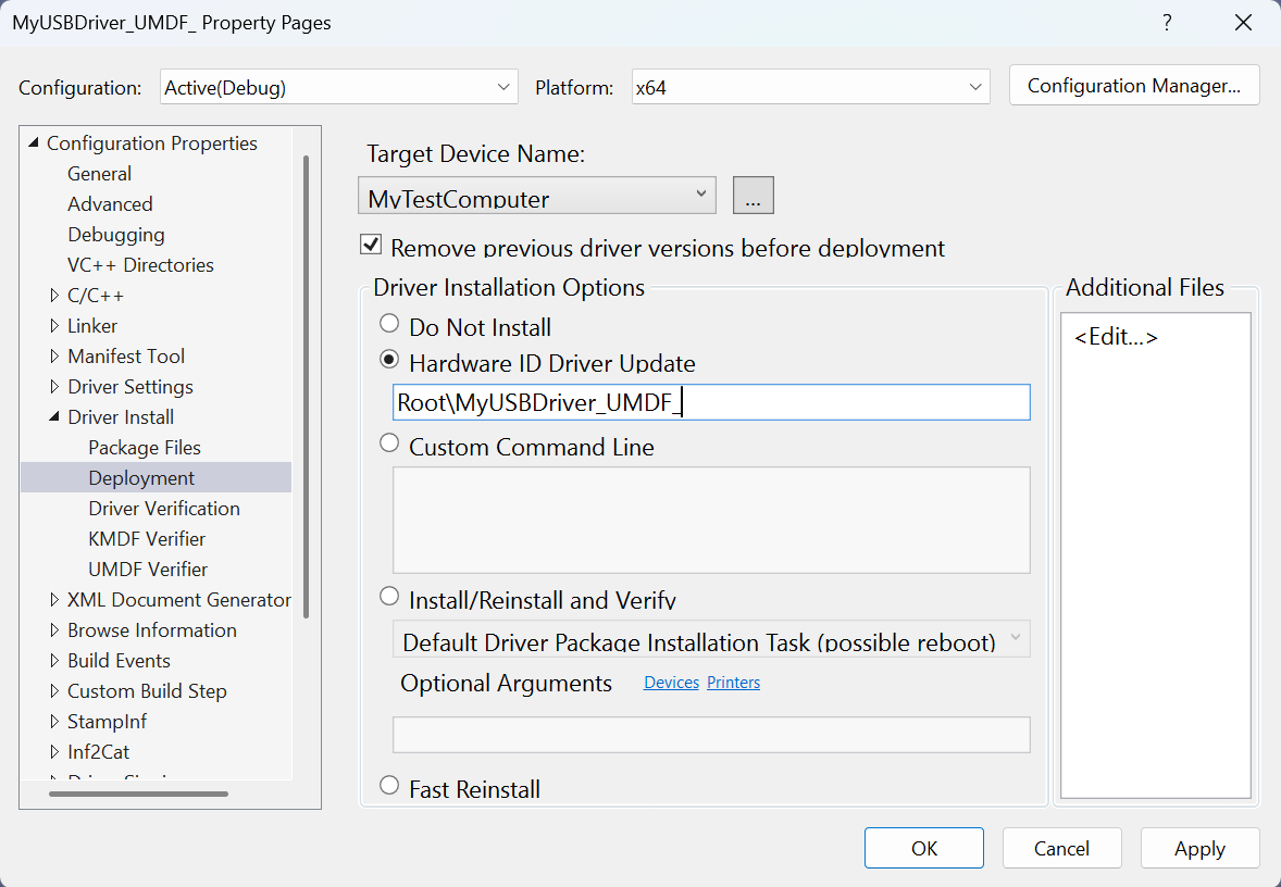 Visual Studio 2022 属性页面窗口的屏幕截图。