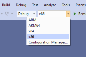 Visual Studio 中的 x86 生成配置