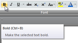 粗体快捷键的工具提示的屏幕截图 