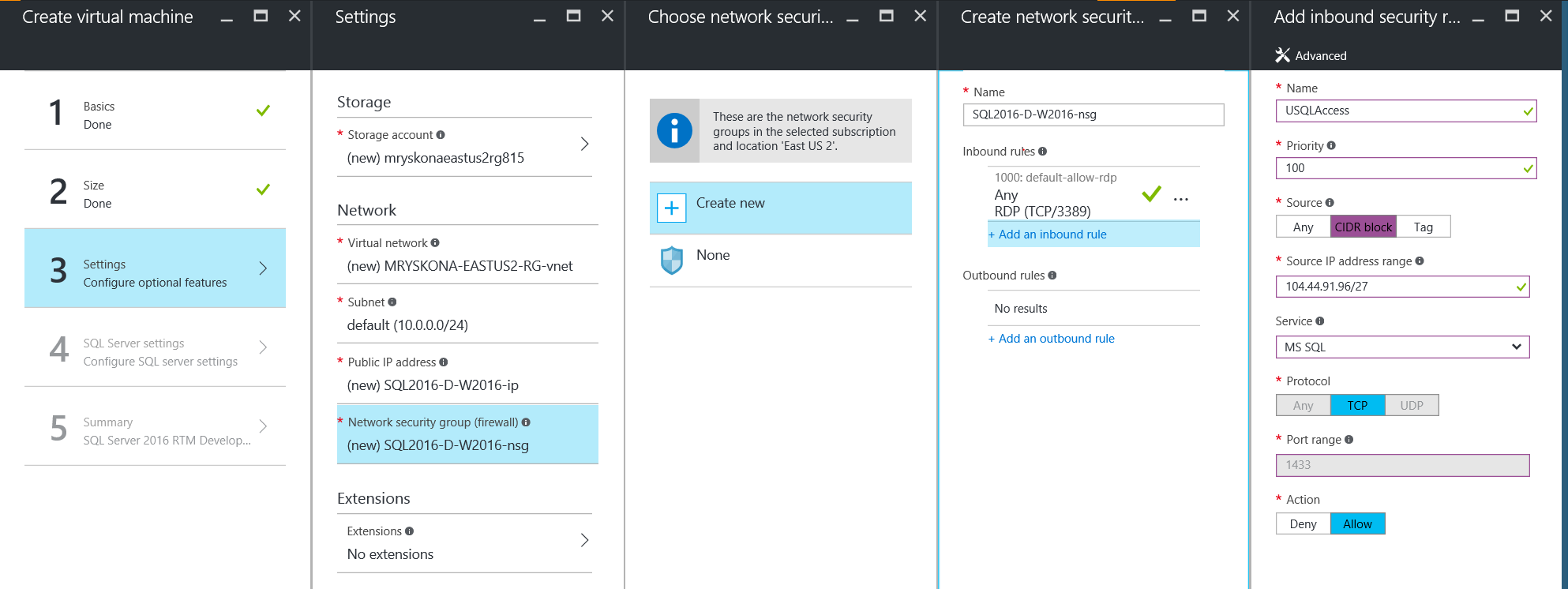 SQL Server Azure VM Firewall Setting