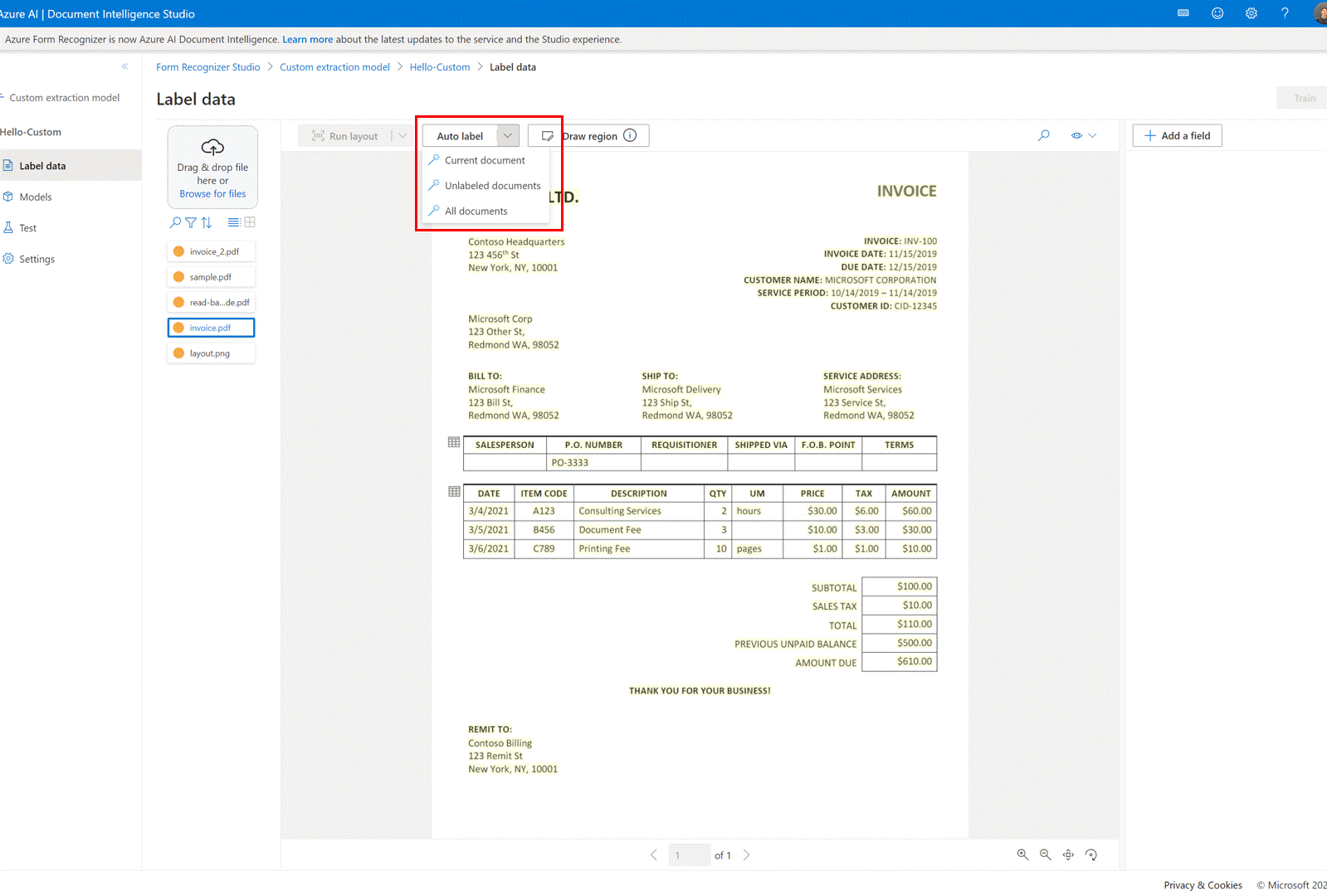 Animated screenshot showing auto labeling in Studio.