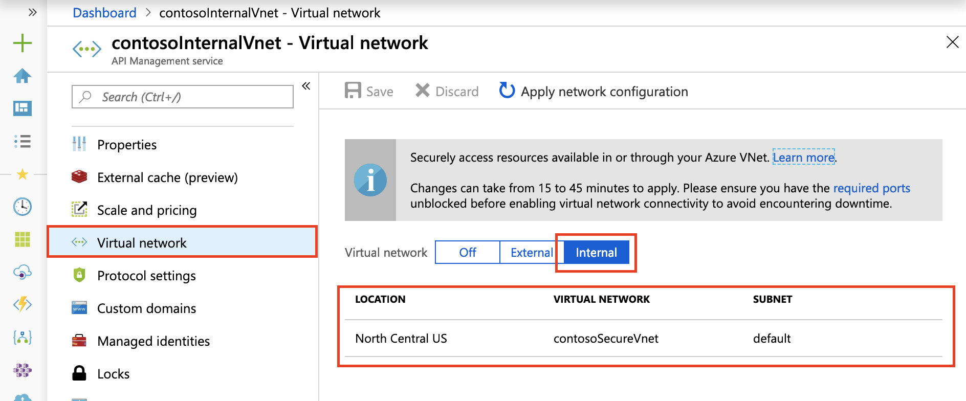 在 Azure 入口網站 中設定內部 VNet