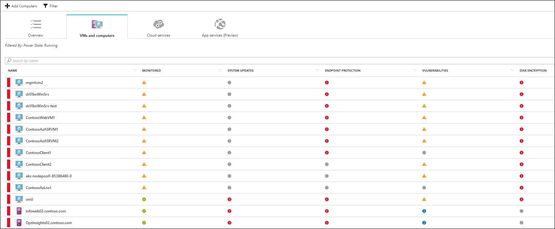 適用於雲端的 Defender [計算] 刀鋒視窗上受監視的系統清單