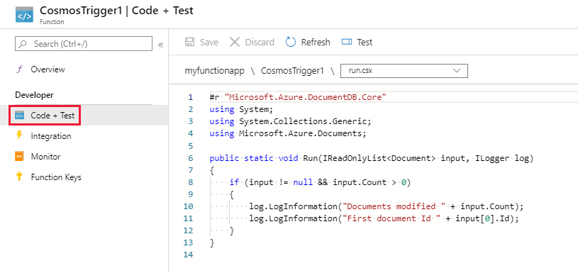 C# 中的 Azure Cosmos DB 函式範本