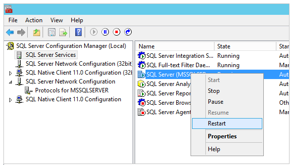 重新啟動 Database Engine