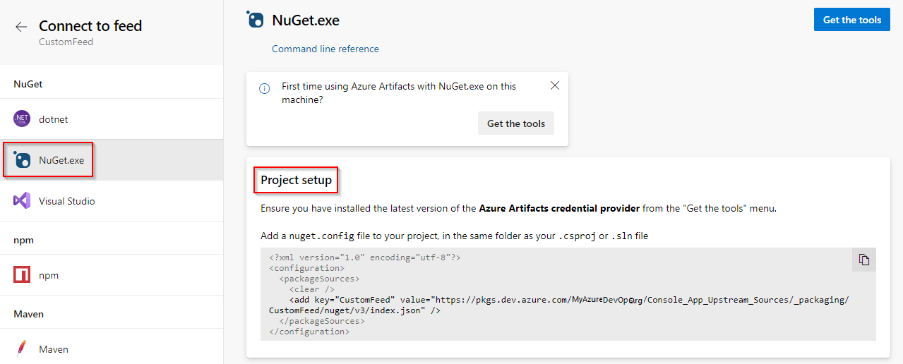 顯示如何連線至 NuGet 摘要的螢幕快照。