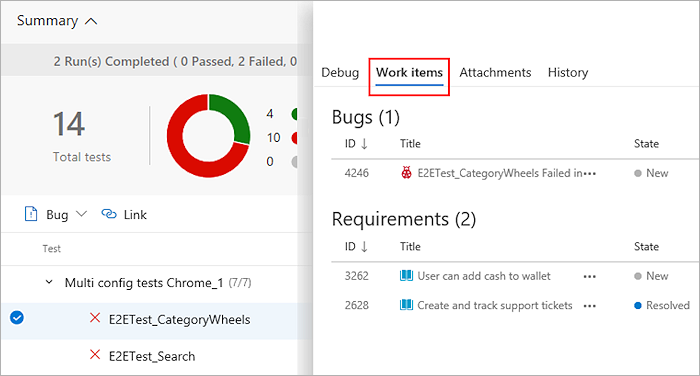 在 [測試] 索引標籤中檢視 Bug