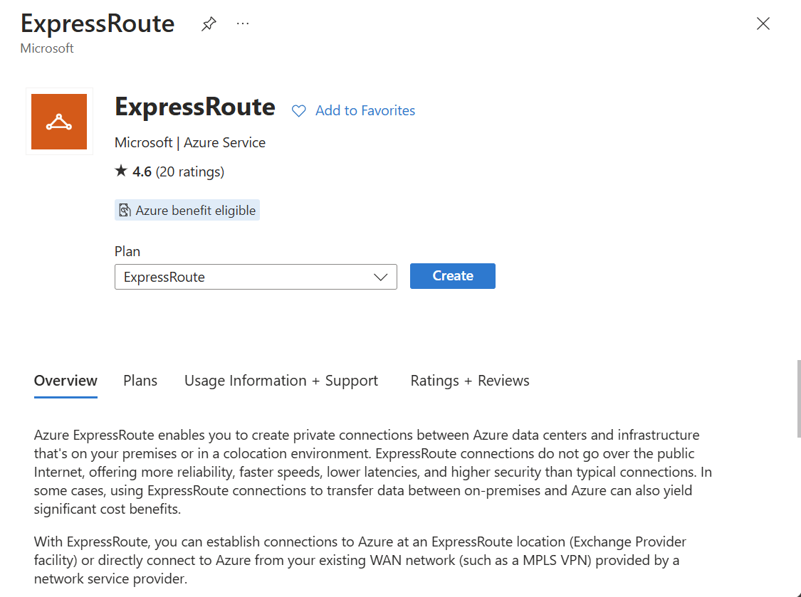 建立 ExpressRoute 線路資源的螢幕擷取畫面。