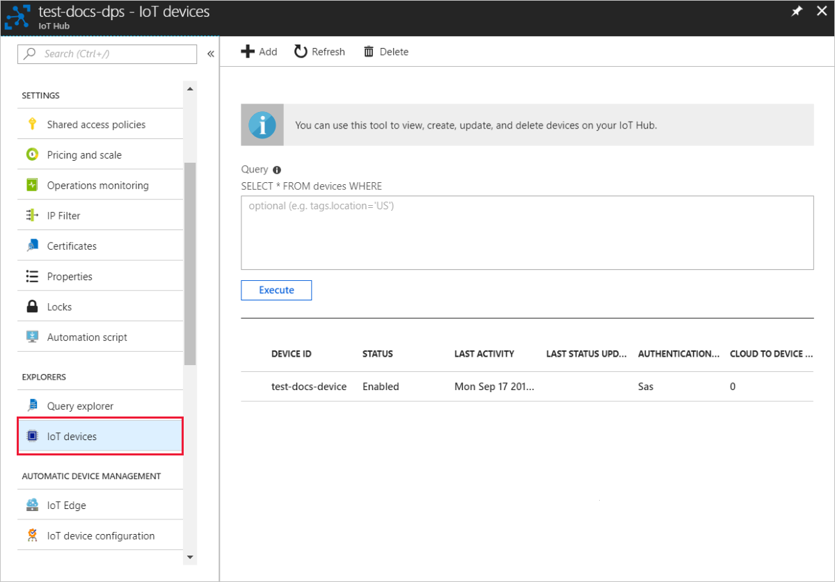 Device is registered with the IoT hub for C