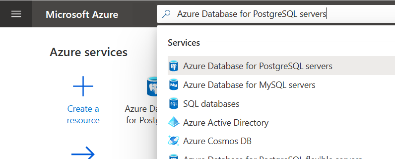 顯示如何搜尋和選取 適用於 PostgreSQL 的 Azure 資料庫 彈性伺服器的螢幕快照。