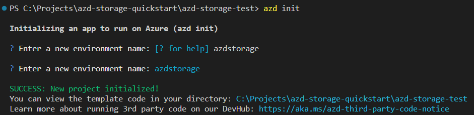 螢幕擷取畫面顯示 Azure Developer CLI INIT 命令。