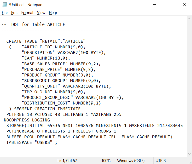 顯示 Oracle SQL 開發人員中 [快速 DDL] 選單選項的螢幕快照。