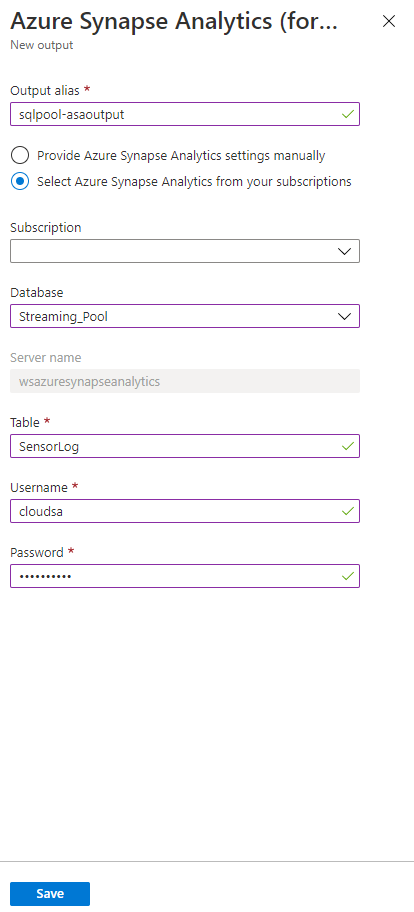 已完成的 Azure Synapse Analytics 表單