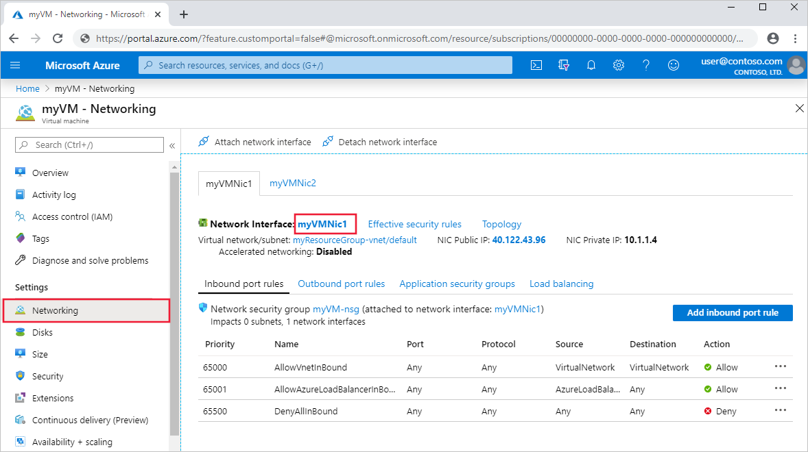 此螢幕擷取畫面顯示 Azure 入口網站中的虛擬網路介面設定。