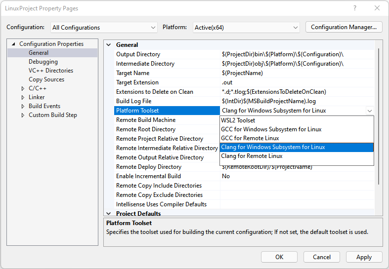 Visual Studio 2019 專案 [屬性頁面] 對話方塊的螢幕擷取畫面