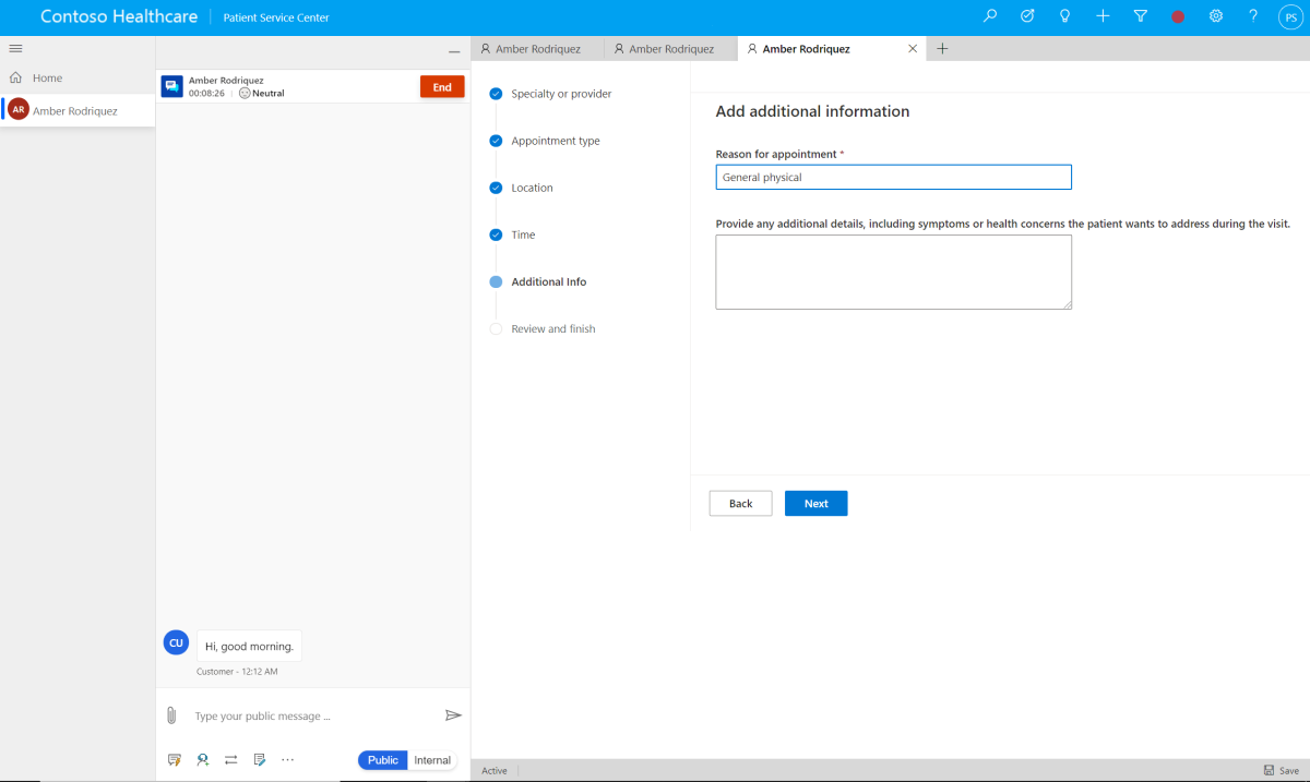 Adding reason and details in the scheduling wizard.