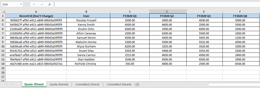 範例 Excel 活頁簿檢視。