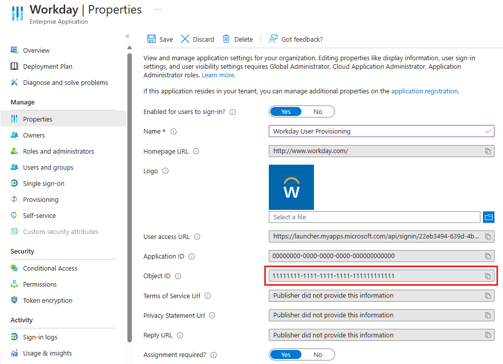 Workday 應用程式服務主體識別碼