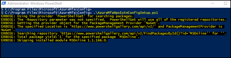 在 PowerShell 中執行 AzureMfaNpsExtnConfigSetup.ps1