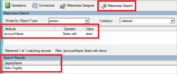 Synchronization Service Manager 的螢幕擷取畫面，其中已選取 [Metaverse 搜尋] 索引標籤