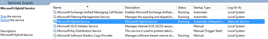 Windows 服務清單中的Microsoft混合式服務。