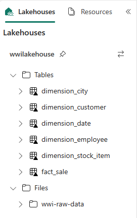 此螢幕快照顯示在 Lakehouse 總管中尋找已建立數據表的位置。